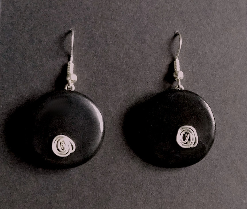 Keramik Ohrringe Unikate - schwarz silber