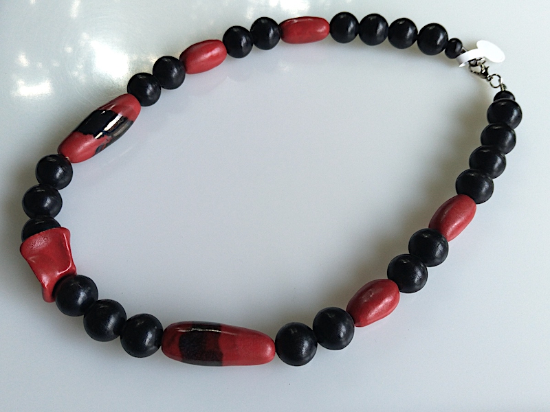 Keramik Collier - rot schwarzes Collier