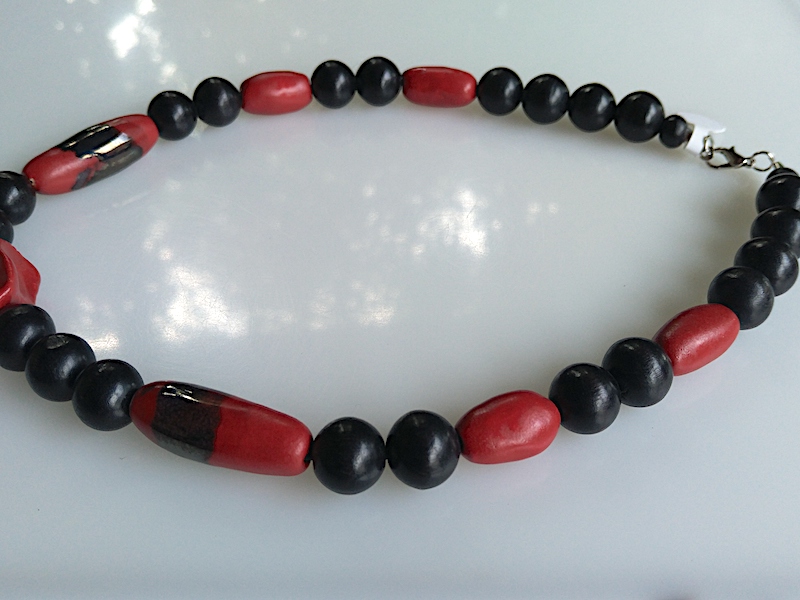 Keramik Collier - rot schwarzes Collier