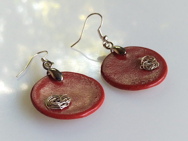 Keramik Ohrringe Unikate - rot und versilbert