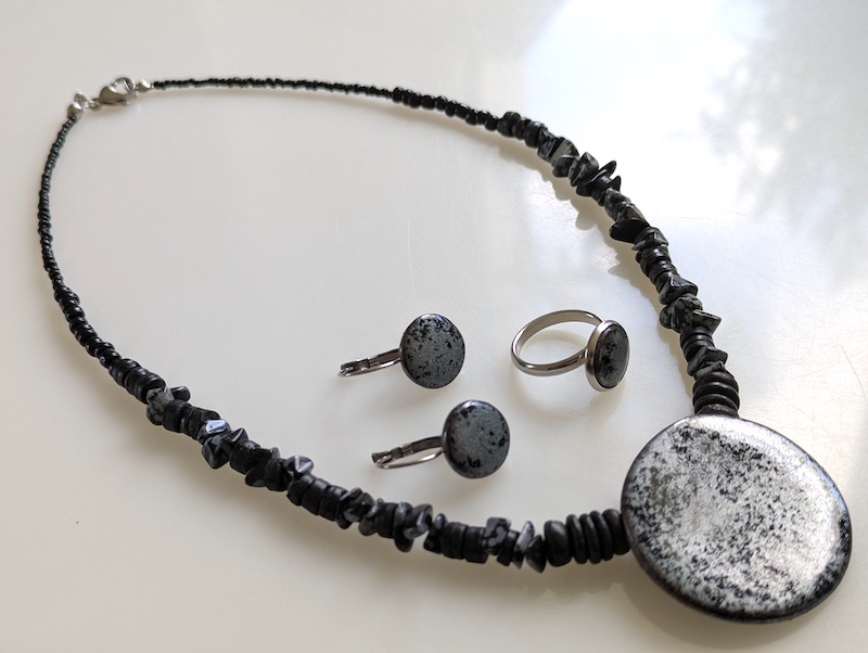 Set Keramik schwarz silber gefasst