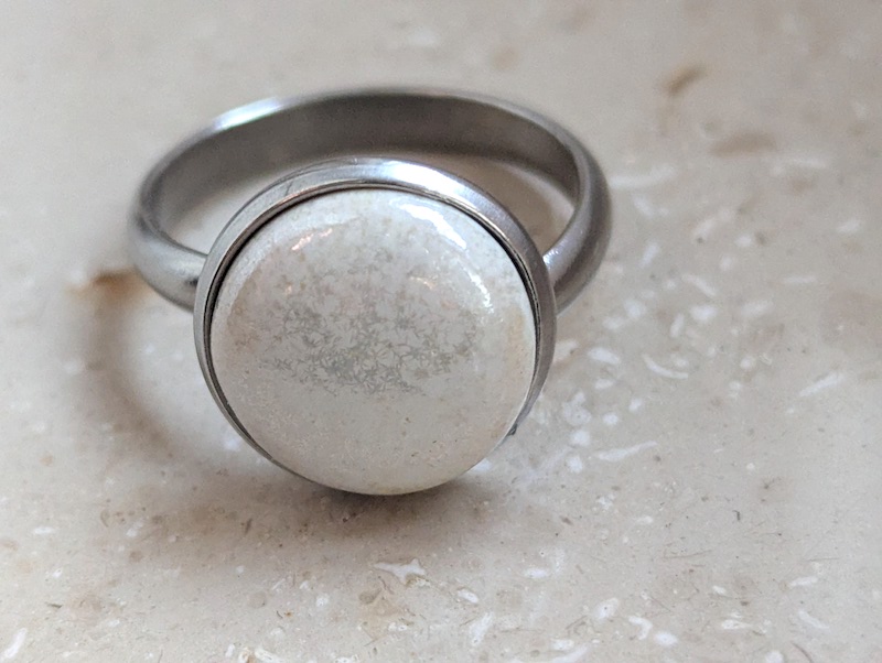 Keramik Ring - weiss Perlmutt schmal