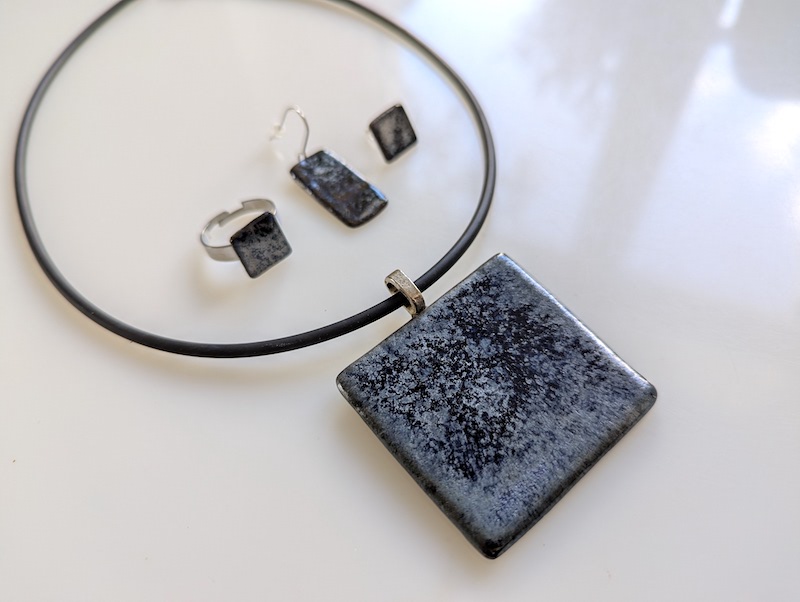 Set Keramik blau silber eckig