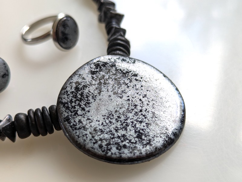 Set Keramik schwarz silber gefasst