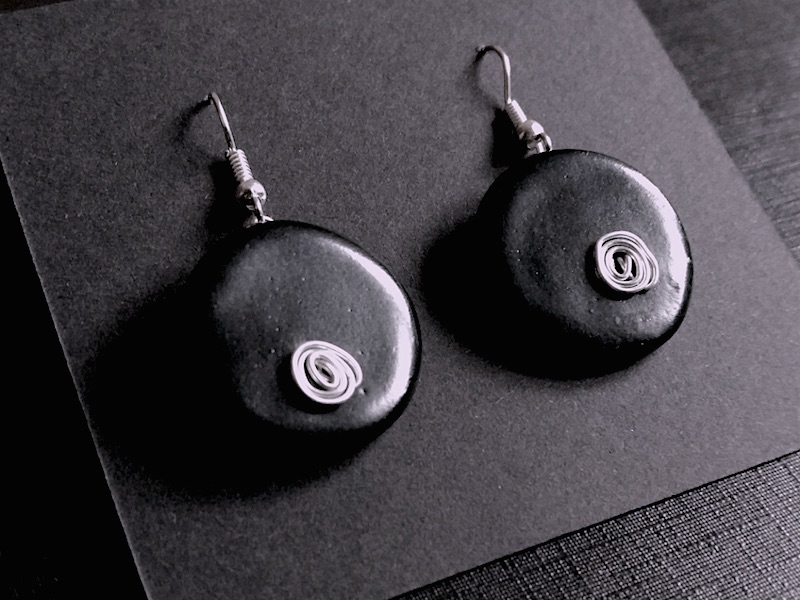 Keramik Ohrringe Unikate - schwarz silber