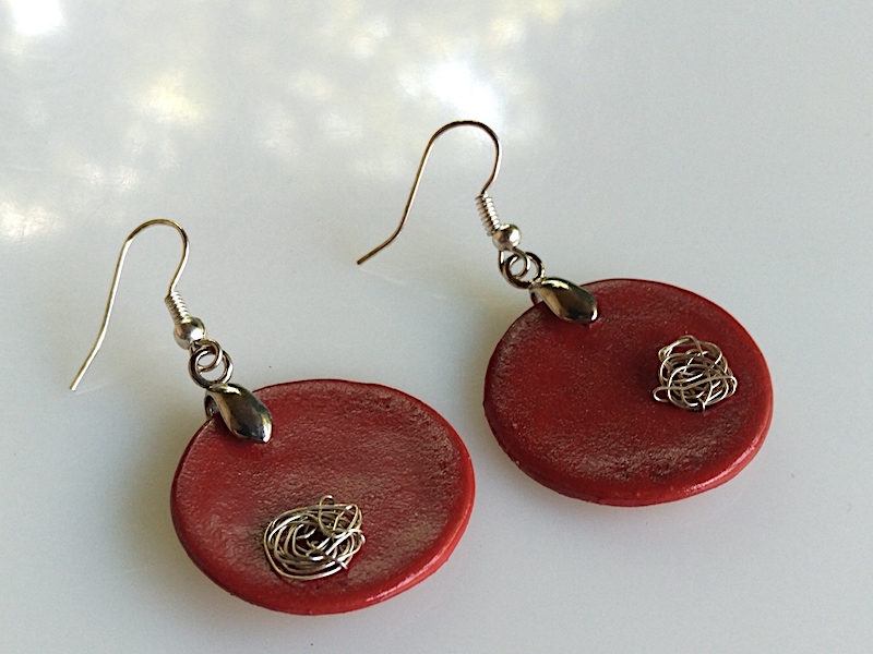 Keramik Ohrringe Unikate - rot und versilbert