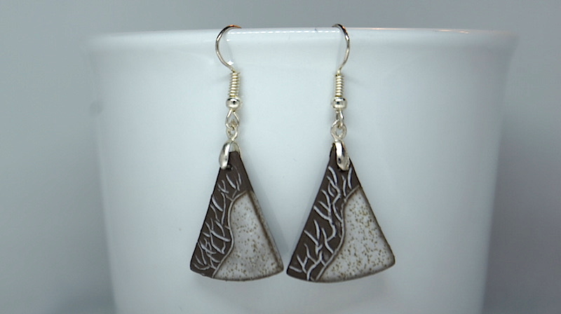Keramik Ohrringe Unikate - Natur dunkel Dreieck