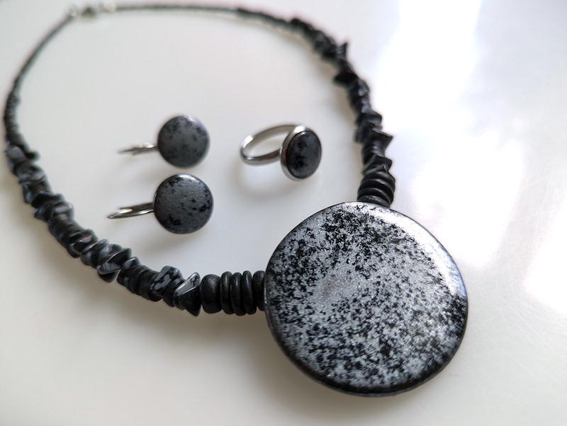 Set Keramik schwarz silber gefasst