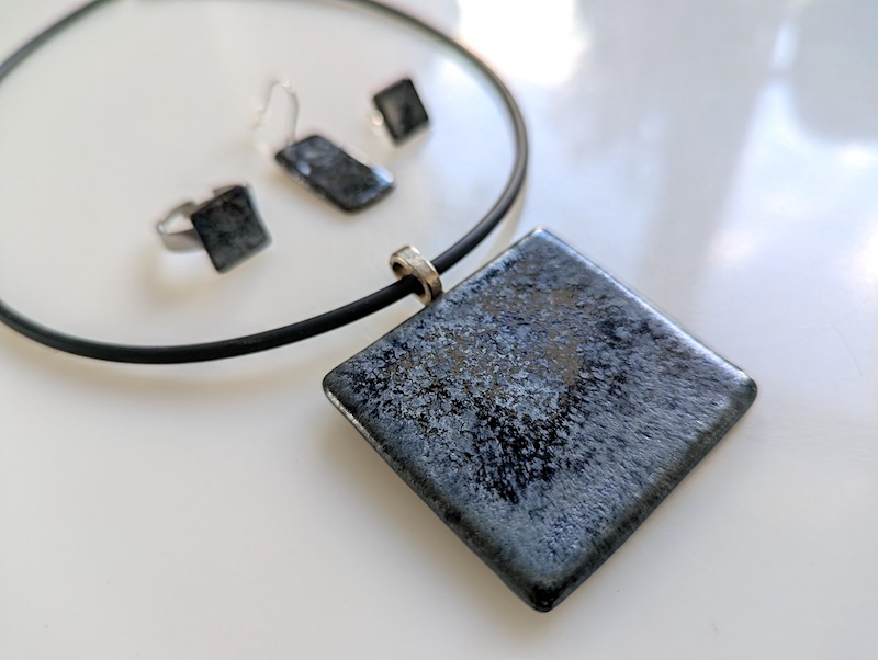 Set Keramik blau silber eckig